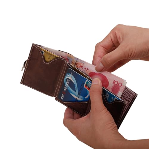 Image of LLH Leather Trifold Wallet - RFID Blocking with Stainless Steel Locking Clip Wallet, Minimalist Front Pocket RFID Blocking Credit Card Holder (Coffee)