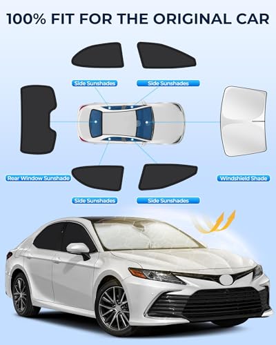 Image of for Toyota Camry 2018-2024 Car Window Shades, 8pcs Privacy Sun Shade Set for Front Windshield Side and Rear Windows, Full Window Covers Keeps Vehicle Cool for Camping Napping