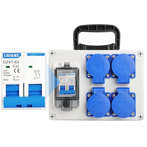 Vothen coffret électrique étanche 230V 16A IP67, tableau de distribution mural ABS, 4 prises industrielles, coffret de chantier extérieur industriel boîtier extérieur pour chantier