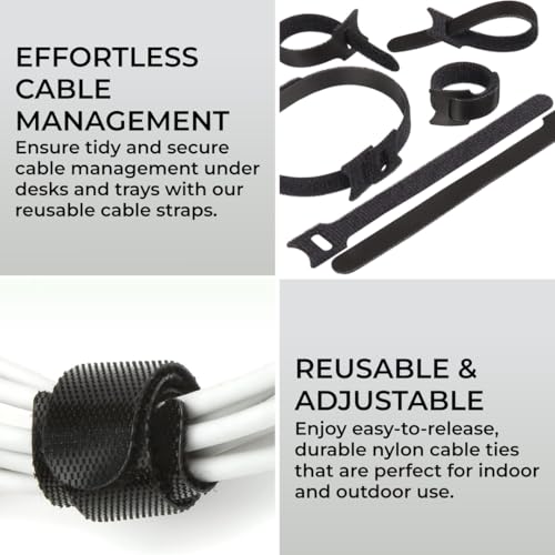 H&S Nylon Reusable Cable Ties for Cord Management - 50pcs - Adjustable Nylon Hook and Loop Straps - Strong Black Wire Organizer - Thumbnail 2