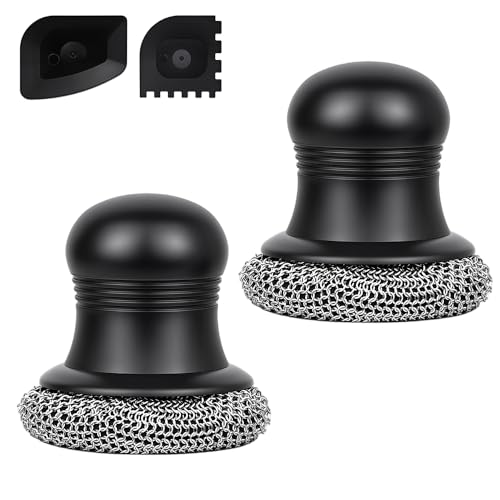 Image of 316 Upgraded Cast Iron Scrubber with Pan Scraper,Cast Iron Cleaner for Grill Pan Skillet Wok Carbon Steel,Ergonomic to Hold Easy to Use Dishwasher Safe ((Small Chainmail,2pcs))