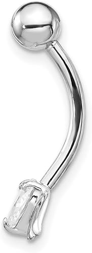 Miniatura 3 de Anillo de ombligo de oro blanco pulido de 10 quilates con circonita cúbica, diamante de imitación, corazón religioso, alas de ángel guardián,