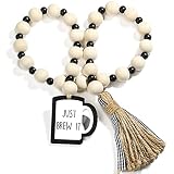Coffee Bar Tiered Tray Decor Coffee Wood Bead Garland with Tassel Rustic Farmhouse Tiered Tray Home