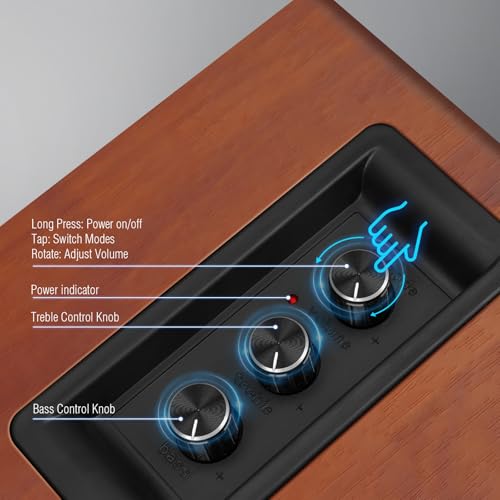Image of Computer Speakers, Bluetooth 5.3, USB-C, AUX /RCA, 3.5-Inch Woofer, Brown