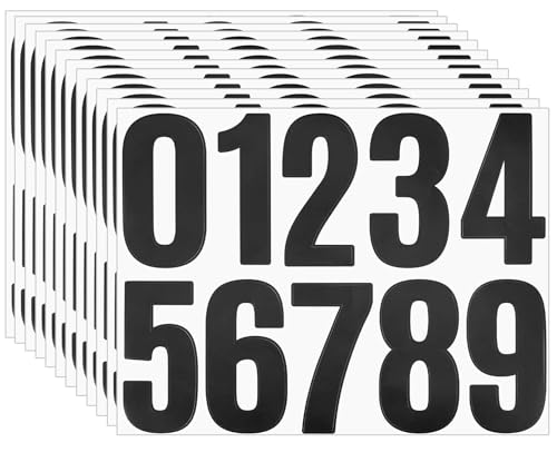 Lot de 12 feuilles d'autocollants numérotés - Noir - 10 cm - Résistants aux intempéries - Grands autocollants - En vinyle réfléchissant - Pour boîte aux lettres, panneaux, numéros de maison