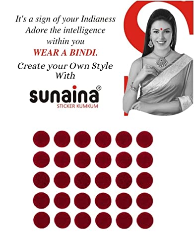Image of Sunaina New Gold Sticker Kumkum Forehead Round Bindis Velvet Pottu /Bindi Box With 15 Cards /Flaps For Women & Girls (GDR004, Deep Red)