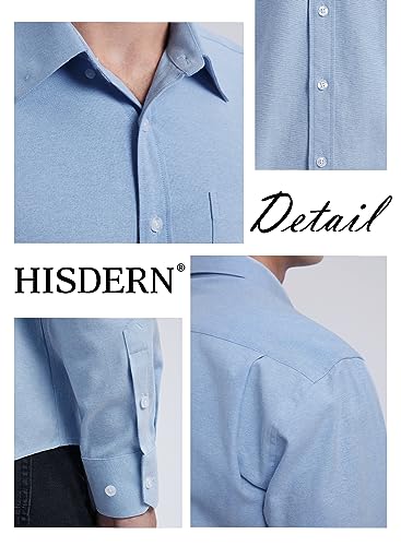 HISDERN Azul Camisa de Hombre Manga Larga Oxford Casual Informal Camisas de algodón con Bolsillo Regular Fit L - imagen 5