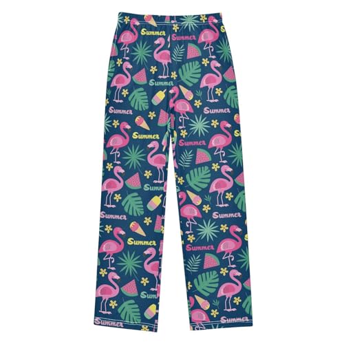 Summer Flamingo Watermelon Boys Long Pants Soft Trousers Elastic Waist Kids Lounge Bottoms with Pockets S-XL