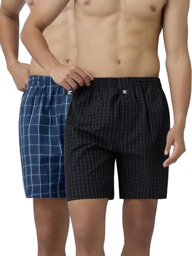 XYXX Men's Checkmate Relaxed Fit Cotton Boxer Shorts with Dual Pocket & No Marks Waistband (Pack of 2)