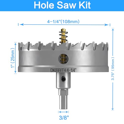 TCT Hole Saw Set, 4-1/4"(108mm) Heavy Duty Tungsten Carbide Tipped Hole Cutters for Stainless Steel Mild Steel Copper Iron Brass Plastic and More, with Titanium-Plated Pilot Drill Bits. by DKIBBITH - Used condition - Image 2