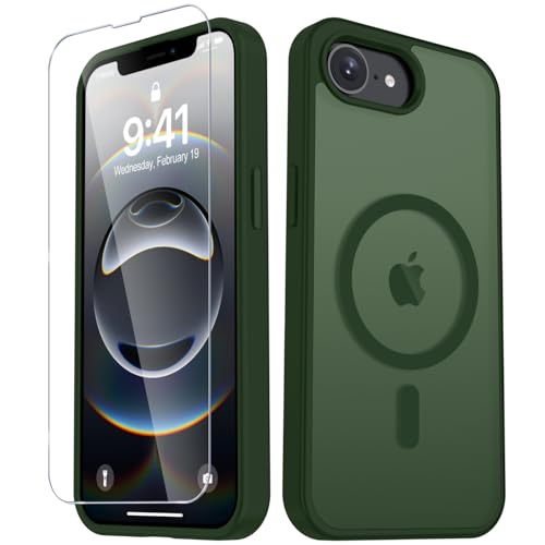 Image of YENAPOON for iPhone 17e Case, iPhone 16e Case, Matte Magnetic Phone Cover [with 1 Screen Protector] [Support for MagSafe] [Shockproof Military Grade Protection] Translucent Frosted Back, Sage Green