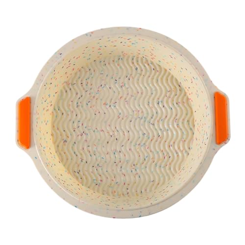 Abaodam シリコン製厚手丸型ケーキ型 両耳付き耐熱トレイ ノンスティックお菓子作り用 直火対応ベージュカラフルドットデザイン