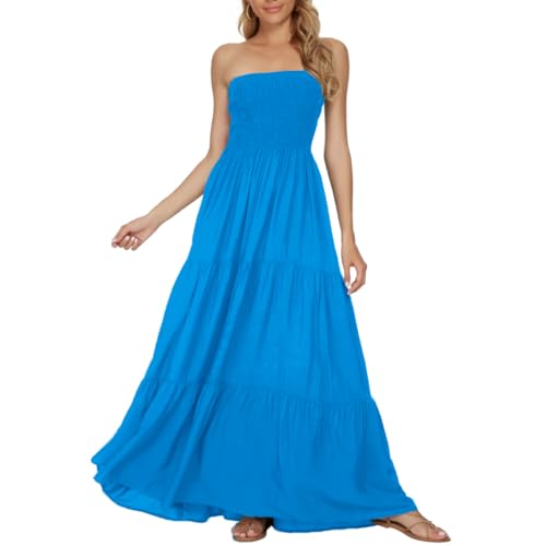 Image of Women's Summer Strapless Tube Top Maxi Dresses Off Shoulder Boho Beach Long Dress
