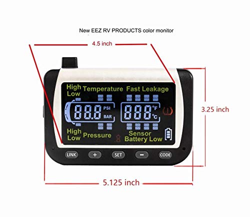Eeztire-Tpms8 Real Time/24X7 Tire Pressure Monitoring System - Color Monitor + 8 At Sensors, Incl. 3-Year Warranty #TOP3