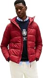 Tommy Hilfiger Herren Pufferjacke Mid Weight mit Kapuze, Rot (Regatta Red), S