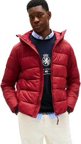 Image of Tommy Hilfiger Men’s Mid Weight Puffer Jacket with Hood, Red (Regatta Red), XXL