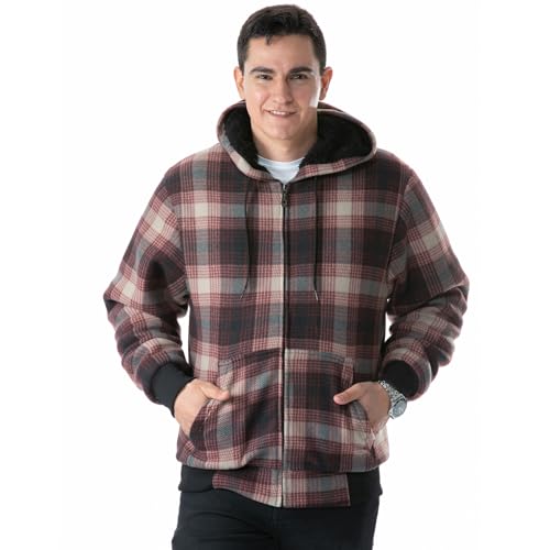 Image of TanBridge Plaid Flannel Hoodie Sherpa Fleece Lined Shirt Jacket Cotton Hoodies Zip Up Winter Warm Coat