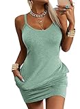 Veatzaer Womens Summer Sleeveless Slip Dresses Casual Spaghetti Strap Sundress Solid Basic Cami Short Tank Dress Pea Green