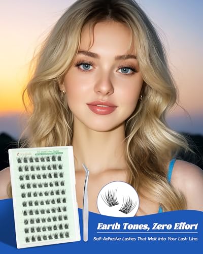 Obeyalash Cils Pré Collés Faux Cils Autoadhésif Look Naturels 13mm 14mm Sans Colle pour l'Extension Presser Lashes avec Pincettes (Natural-Self-Stick Lashes Cluster) – vue 6