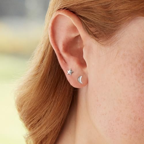 CHIC & ARTSY Solid Real 925 Sterling Silver Satr Moon Stud Earrings | Dainty Celestial Stud Earrings | Tiny Cartilage Earrings for Women3