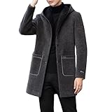 [YJSO] 4XL チェスターコート メンズ ロング ロング丈 コート ウール混 ウールコート 厚手 ダークグレー 暖かい フード付き アウター ビジネス カジュアル 通勤 通学 ファッション おしゃれ 防寒着 シンプル 防寒 防風 カジュアル 上質