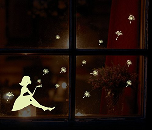 DaLin Dandelion Wall Decal Fluorescent Stickers Glow in the Dark Decor Luminous Girl Decal, Small, Sheet Size 21cm30cm