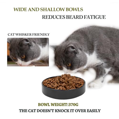 Katzennapf Keramik,3-teiliges Set Futternapf Katze,Der endgültige Katzennapf für Katzen und Welpen 15 * 4cm (Schwarz)