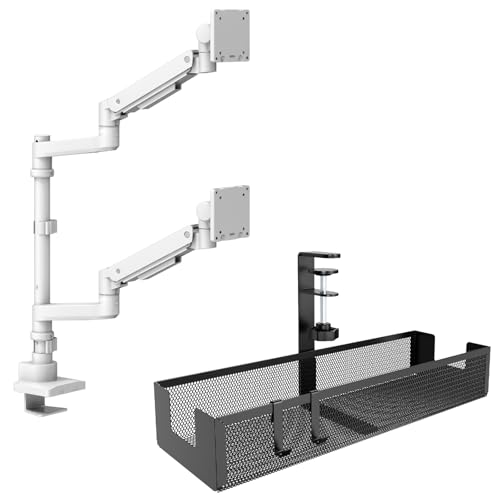 Bras Double Écrans pour Bureau Encombré avec Rangement Câbles