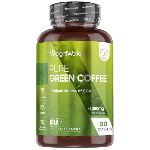 Pure Green Coffee Capsules 21,000mg - 90 Vegan Capsules - Natural Source of Chlorogenic Acid - Concentrated Green Coffee Bean Extract - Made from Unroasted Coffee Beans - Non-GMO & GMP-Certified
