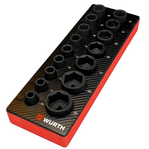 Würth 1/2 Zoll Kraft Steck Schlüssel Nuss Satz Sechskant 16 Teile 6-kant metrisch kurz in ORSY Schaumeinlage für Werkstattwagen 0965905214