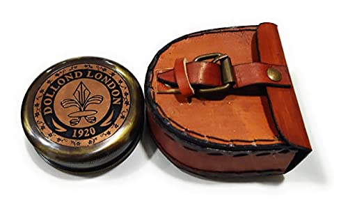 Brújula de latón con funda de cuero artesanal miniatura 1