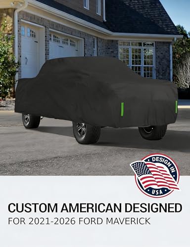 Image of Proadsy 2026 Upgrade Car Cover for 2021-2025 2026 Ford Maverick, Waterproof All Weather for Automobiles, Windproof Snowproof Rain Hail Sun UV Protection Full Outdoor Indoor Exterior Car Covers, Black | UV-Blocking Waterproof With Soft Lining Prevents Leaks & Scratches. Perfect For Sunny, Snowy Outdoor Parking, Garage Storage