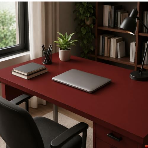 Image of WISDOM Garnet Red Self-Adhesive Wallpaper Matte Waterproof Peel and Stick Vinyl Sticker for Kitchen Cabinets, Wardrobes, Tables, Shelves & Home Decor (20X48 in)