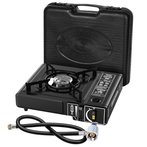 7800 BTU Dual Fuel Camp Stove, Butane or Propane Portable Stove for Camping, Lightweight Portable Camping Stove, Propane Adapter Hose and Carrying Case Included