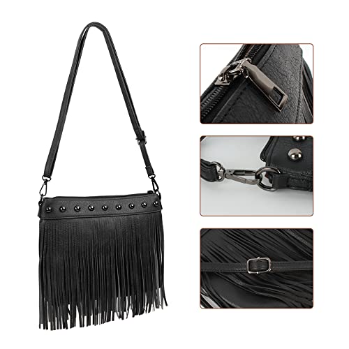 Image of Hoce Women's Leather Fringe Messenger Bag Large Hobo Crossbody Tassel Shoulder Bags, Gift for Mom Wife Girlfriend