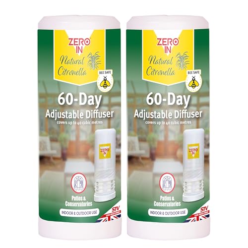 Zero In 60-Day Citronella Diffuser – Portable Bug Repellent for Indoor & Outdoor Use with Adjustable Intensity - Pet-Safe, Fast-Acting Protection for Home, Garden, Patios & Travel - Multi Packs X2