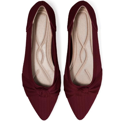 Image of TINGRISE Women's Flats Shoes Comfortable Dressy Pointed Toe Knit Washable Ballet Flat