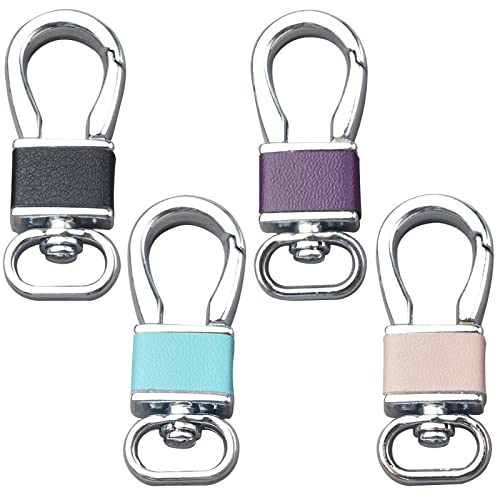Meisuitd 4 Packs Metal Carabiners Keychain Key Clip Hooks, Swivel Clasp Lanyard Snap Hooks, Key Chain Ring Holder Organizers for Jewelry, Purse & Car Key Finder (Blue, Pink, Purple & Black)