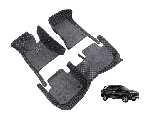 Image of Auto Hub 7D Car Floor Mats Compatible with Hyundai Creta (Model - 2024-Till Date), Leatherette, 100% Waterproof & Washable, Creta Car 7D Floor Mat, Black