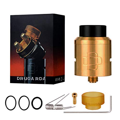 Gaigor RDA Clone DRUGA, Dripping Atomizador Dual Coil, Agujero de aire ajustable, Boquilla reemplazable, Sin nicotina ni tabaco, Oro A041N001