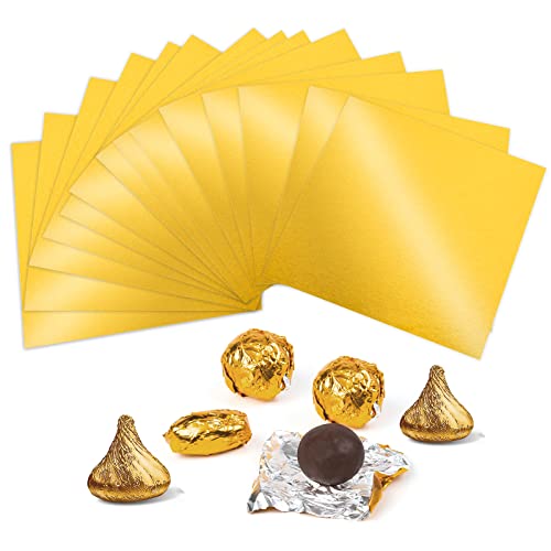 Aluminum Foil Candy Wrappers - Chocolate Wrapping Paper 300pcs Wrapper Homemade Chocolate Bar DIY Packaging for Party Wedding Birthday Valentine Christmas Accessories Square 4Inch Gold