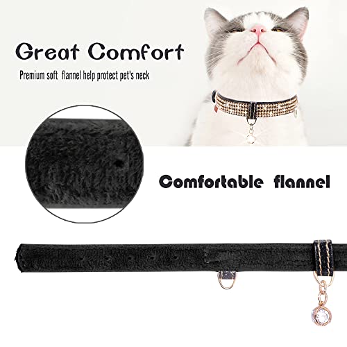 Petshome Cat Collar, Dog Collar, [Bling Rhinestones] Premium Pu Leather With Pendant Adjustable Collars For Big Cat And Small To Medium Dog Small Black #TOP3