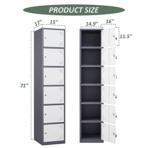 Sisesol Metal Locker Storage Cabinet With Doors And Shelves Metal Lockers With 6 Doors,71" Lockable Small Locker Storage Cabinet For Employees,School, Office, Home, Gym(White/Grey) #TOP2