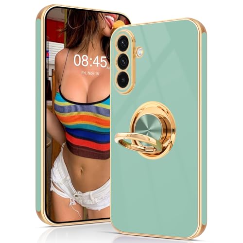 Tveinan for Samsung Galaxy A56 5G Case with 360° Rotation Ring Holder Stand, Slim Soft Shockproof Cover with Magnetic Car Holder Flexible TPU Kickstand Phone Case for Samsung A56 - Light Cyan