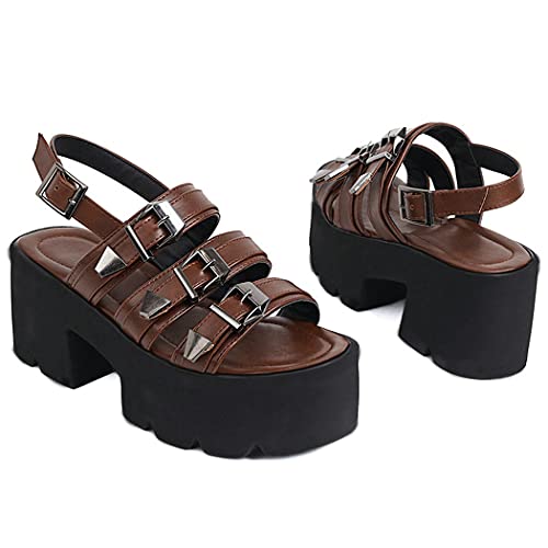 KIKIVIVI Womens Platform Goth High Heeled Sandals Open Toe Ankle Strap Punk Party Sandals2