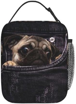 YETTA YANG Lindo perro divertido 3D Pug portátil bolsa de almuerzo aislada caja reutilizable totes para mujeres hombres trabajo picnic camping