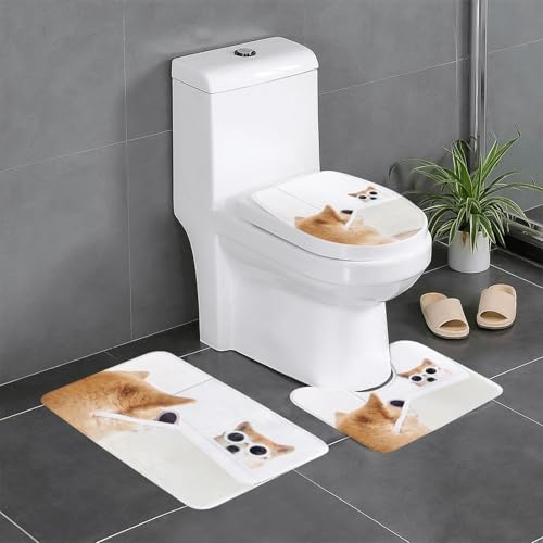 キャラクター 3点セット おしゃれ 犬柄(10) フランネル 滑り止め バスルームマット セット 抗菌 滑り止めトイレマット+ U字型フットパッド+ Oタイプトイレシートクッション 防臭 吸水 洗える 速乾 四季通用