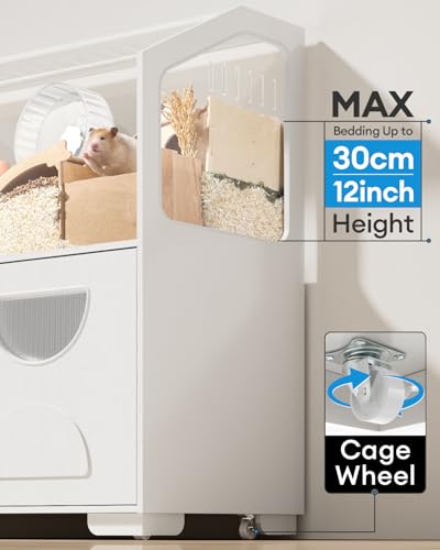 Image of BUCATSTATE Hamster Cage with Storage Cabinet, 39.4 inch Large Hamster Enclosure with Cage Casters, Wooden Small Animal Cages for Gerbil Mouse (774in, Classic White)