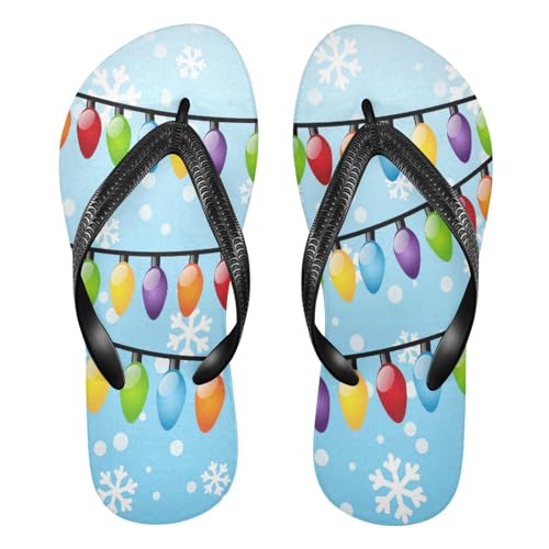 Christmas Light Bulbs Snow Blue Womens Flip Flops Beach Sandals Casual Thong Shower Slippers Non Slip Water Sandals shoes L