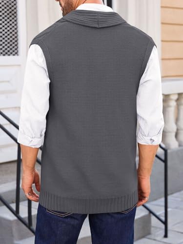 Runcati Mens Cable Knit Sweater Vest Shawl Collar Casual Slim Fit Sleeveless Button Down Cardigan Vest with Pockets3